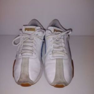 Men's Puma 367794-01 Leather Sneaker size 8 white red and blue